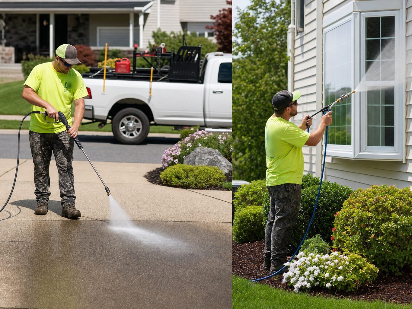 S.K. Services pressure washing concrete and soft washing siding in Abingdon MD